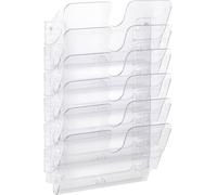 Durable Leaflet Holder Flexiplus 6 A4 Landscape, Transparent, Wall-Mounted | Document Holder for Menus and Brochures, Easy to Install, 340 x 520 x 100mm, 6 Compartments, Made in Germany