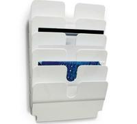 Durable Leaflet Holder Flexiplus 6 A4 Landscape, White, Wall-Mounted | Document Holder for Menus and Brochures, Easy to Install, 340 x 520 x 100mm, 6 Compartments, Made in Germany
