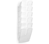 Durable Leaflet Holder Flexiplus Duo A4, 6 Compartments, Transparent | Wall Mounted Brochure and Magazine Holder, 6 Compartments in Portrait Format, 247 x 745 x 100mm, For Reception Areas