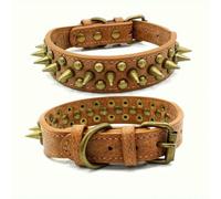 Durable Leather Retro Punk Dog Collar - Anti-Bite & Adjustable Fit for Safety
