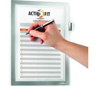 Durable Magnetic Frame Duraframe Note A4, Silver, Self-Adhesive | Includes Universal Pen Holder, Open Front for Writing Directly on the Paper Insert, Holds up to 5 Sheets, Made in Poland