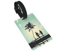 Durable Married Couple Walking on The Beach Print Luggage Tag with Full Back Privacy Cover â€“ Bright ID Labels for Suitcases, and Backpacks