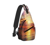 Durable Mens Crossbody Bag Casual Sling Chest Shoulder Pack Lightweight and Comfortable, Romantic Sunset on The Beach