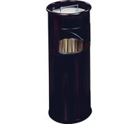 Durable Round Metal Waste Bin with Sand Ashtray - 17L - Black