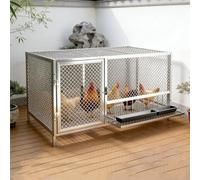 Durable Metal Chicken Coop For 6-15 Chickens, Ducks, Rabbits - Lockable Door & Feeding Gate, Easy Assembly Outdoor Poultry Cage, 100×60×62Cm, Secure & Spacious,Natural Metal-80 cm L x 60 cm W x 62 cm