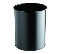 Durable Metal Round Waste Bin - Made from Scratch Resistant Steel - 15 Litre Capacity- Black - Perfect for any Workplace or Home