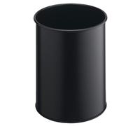 Durable Metal Round Waste Bin - Scratch Resistant Steel - 15L - Black