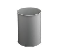 Durable Metal Round Waste Bin - Scratch Resistant Steel - 15L - Grey