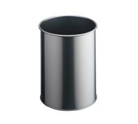 Durable Metal Round Waste Bin - Scratch Resistant Steel - 15L - Silver