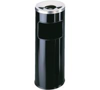 Durable Metal Round Waste Bin with Ashtray Top - Black - Bin Capacity 17 Litres - Ashtray Capacity 2 Litres - Perfect For Sheltered Outdoor Areas