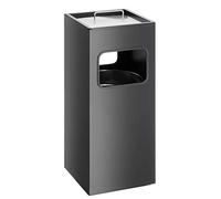 Durable Square Metal Waste Bin with Integrated Sand Ashtray | 17L | Black