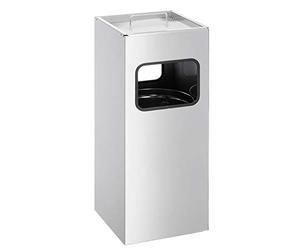 Durable Metal Square Waste Bin Silver With Ashtray Top - Bin Capacity 17 Litres - Ashtray Capacity 2 Litres - Ideal for Sheltered Outdoor Areas