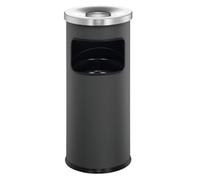 Durable Round Metal Waste Bin with Fire Extinguishing Ashtray | 17L | Grey