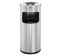 Durable Round Metal Waste Bin with Fire Extinguishing Ashtray - 17L - Silver, Silver