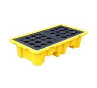 Durable Modular Spill Containment Pallet with Drain - Yellow & Black, 1/2 Drum Capacity, Heavy-Duty Spill Platform for Safe Hazardous Liquid Storage & Management