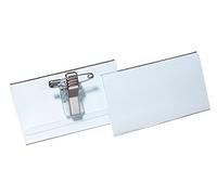 Durable Name Badge 40 x 75 mm with Combi Clip Transparent | Pack of 25 Badges | Includes Blank Insert Cards | Ideal for Events and Visitor Management