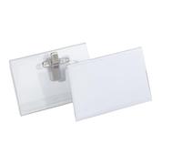 Durable Name Badge 40 x 75 mm with Combi Clip Transparent | Pack of 50 Badges | Includes Blank Insert Cards | Ideal for Events and Visitor Management