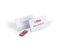 DURABLE Name Badge 40 x 75 mm - Transparent Magnetic Holders, Pack of 25 with Blank Inserts
