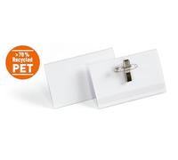 Durable Name Badge 54 x 90mm with Combi Clip, Pack of 50, Transparent | Name Tags PET with Blank Insert Cards, Glass Clear for Reading at a Distance, for Events and Visitors, Made in Poland