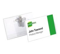 Durable Name Badge 54 x 90 mm with Combi Clip Transparent | Pack of 50 Badges | Includes Blank Insert Cards | Ideal for Events and Visitor Management