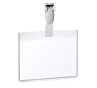 Durable Name Badge 60 x 90 mm with Plastic Clip Transparent | Pack of 25 Badges | Includes Blank Insert Cards | Ideal for Events and Visitor Management
