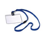 Durable Name Badge with Blue Lanyard 60 x 90mm, Pack of 10, Clear Badge | Universal ID Badge Holder with Black Textile Lanyard, Safety Lock Releases when Pulled, Includes Inserts