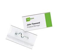 Durable Name Badge with Pin 30 x 60mm, Pack of 100, Transparent | Includes Badge Maker Blank Inserts, Curved Pin Avoids Injury, Attached without Damaging Clothes, Made in Poland