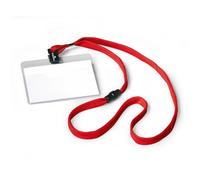 Durable Name Badge with Textile Neck Strap - Red (Pack of 10)