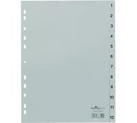 Durable Numeric Register Index | A4 Embossed Tabs 1-12 | Made From PP | Grey |