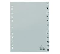 Durable Numeric Register Index | A4 Embossed Tabs 1-12 | Made From PP | Grey | Pack of 25 | Perfect for Organising Important Document