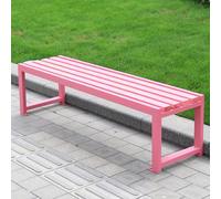 Durable Outdoor Bench with Slatted Wooden Seat and Steel Frame, All-Weather Patio Seating for Porch, Backyard, Park, Deck, Lawn, and Poolside