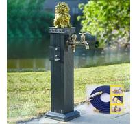 Durable Outdoor Double Faucet with 2 Water Inlets Frost-Resistant Garden Hose Bib in Gray-Gold Includes 27in Spray Gun All-Season Anti-Freeze Design