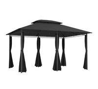 Outsunny 4m x 3(m) Outdoor 2-Tier Steel Frame Gazebo w/ Curtains Outdoor Garden, Black
