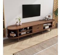 Durable Oval TV Unit with 2 Sliding Doors and 2-Tier Storage Shelves, High-Legged TV Stand for Living Room, 175L x 40W x 40H cm, Oak Aosom UK