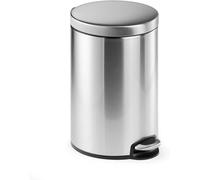 Durable Stainless Steel Pedal Bin Round 12 Litre Silver 340123