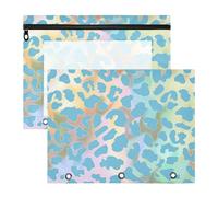 Durable pencil case with 3 A4 paper holes, 2 pieces per student package, mysterious cheetah print in gold blue