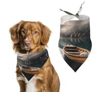 Durable Pet Bandana, Lakeside Boat Print Triangle Scarf for Dogs & Cats, Soft, Stylish & Easy to Wash, Ideal for Walks, Photos & More