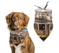 Durable Pet Bandana, Lisbon Tram Print Triangle Scarf for Dogs & Cats, Soft, Stylish & Easy to Wash, Ideal for Walks, Photos & More