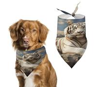 Durable Pet Bandana, Majestic Tiger Resting on A Rock with Cloudy Print Triangle Scarf for Dogs & Cats, Soft, Stylish & Easy to Wash, Ideal for Walks, Photos & More