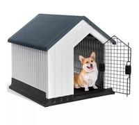 Durable Plastic Dog House Weatherproof Kennel Shelter for Indoor and Outdoor Use for Small Dogs and Pets, Blue/Black (Black, 62.2 x 61.5 x 60.2 cm)
