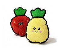 Durable Plush Dog Toys, 2 Pack Pet Squeaky Chew Toys, Double Layer Reinforced Interactive Pet Toys for Aggressive Chewers, Tough Toys for Medium and Large Dogs (Yellow Pineapple+Red Strawberry)