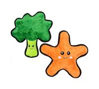 Durable Plush Dog Toys, 2 Pack Pet Squeaky Chew Toys, Double Layer Reinforced Interactive Pet Toys for Aggressive Chewers, Tough Toys for Medium and Large Dogs (Orange Starfish+Green Broccoli)