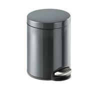 Durable Gloss Finish Round Metal Pedal Bin, 5 Litre, Charcoal Grey