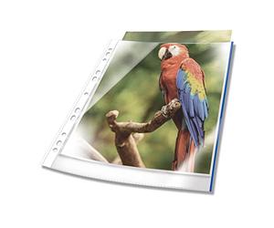 Durable Premium A4 Punched Pocket with Coloured Edge Blue | Crystal Clear and Made from PP | Pack of 25 | Perfect for Protecting Important Documents