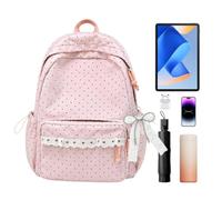 Durable preppy backpack with ample storage space and lace look, Pink, Se référer au descriptif, Refer to description