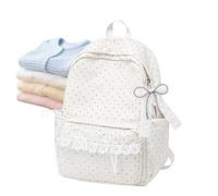 Durable preppy backpack with ample storage space and lace look, white, Se référer au descriptif, Refer to description