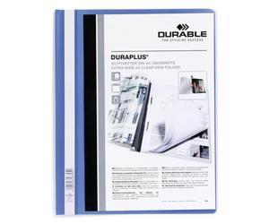 Durable Presentation Folder Duraplus A4, Pack of 25, Blue | Transparent Cover for Presentations, Quotes, Invoices and School Work, A4 Clear View Pocket, Metal Clip, Made in Germany