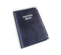 Durable PU Leather GDPR Visitor Book | 100 Name Badges & Security Sheet | Blue