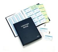 Durable PU Leather GDPR Visitor Book - 300 Name Badges - Blue