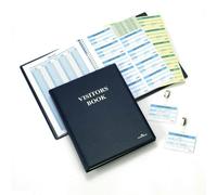 Durable PU Leather GDPR Visitor Book | 300 Name Badges & Security Sheet | Blue